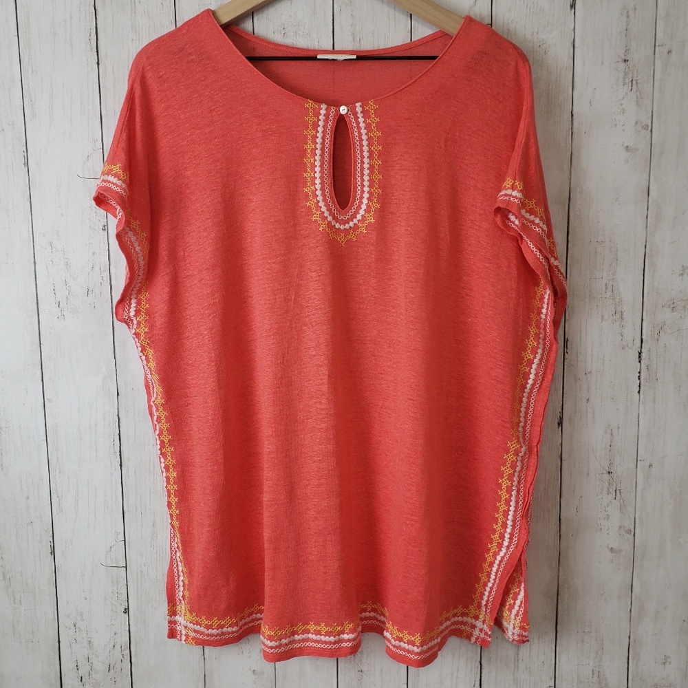 J Jill 100% Linen, coral pink tunic